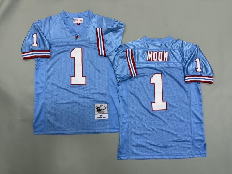 Men 2025 Tennessee Titans 1 Moon Light blue Throwback Limited NFL Jersey style 001
